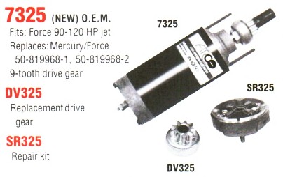 7325 Outboard Starter Motor w/ 9 tooth drive gear for Mercury sport jet 90-120hp & Force 3cyl & 4Cylinder 